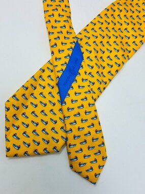 Marchesi di Como Silk Tie Made in Italy Yellow Duck Novelty 3.5” Classic Width